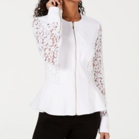 XOXO White Lace Sleeve Women's Blazer - Picture 1 of 13